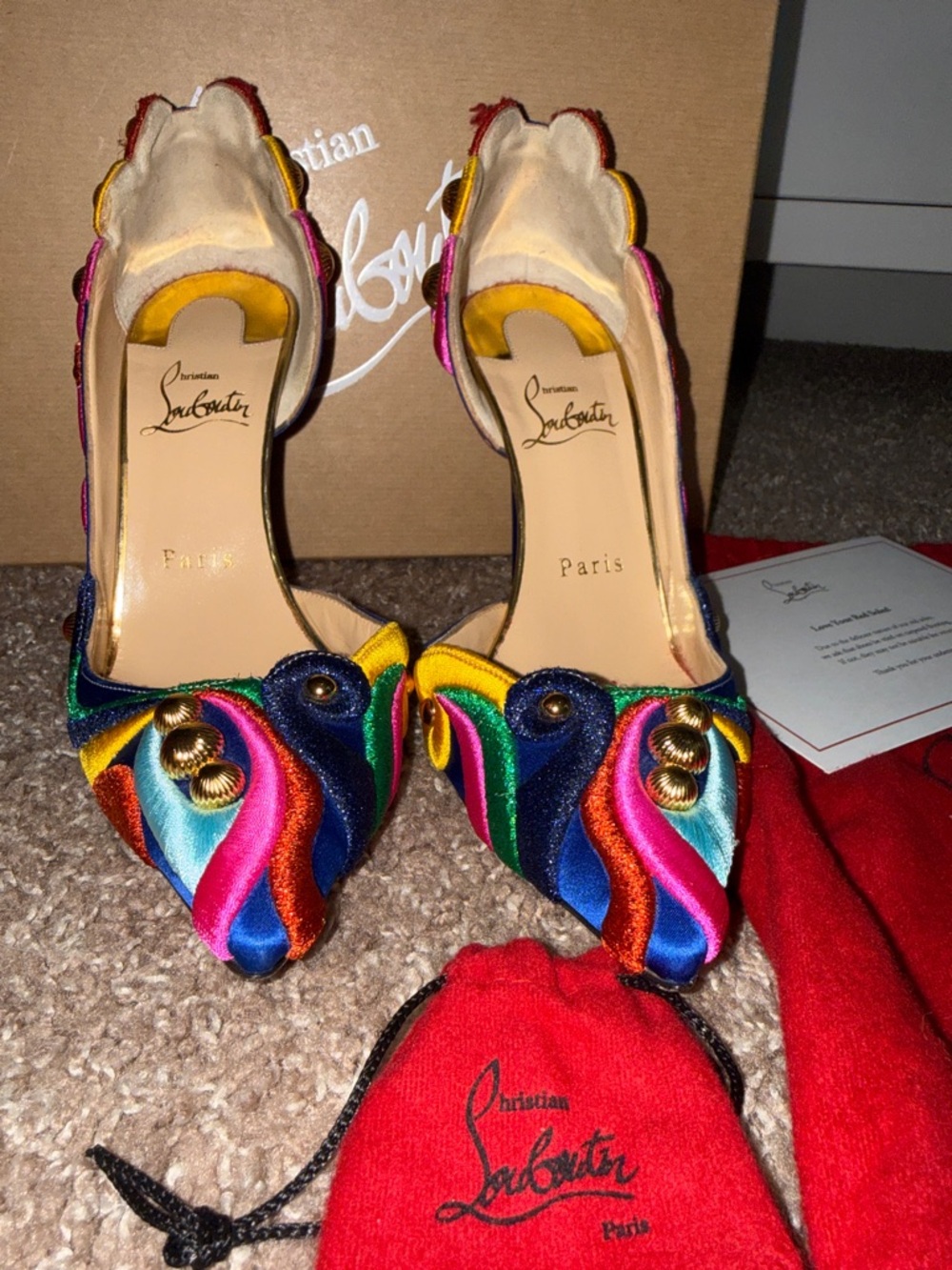 Christian Louboutin Multicolor Embroidered Pointed Toe Stiletto with Red Sole - Picture 7 of 9